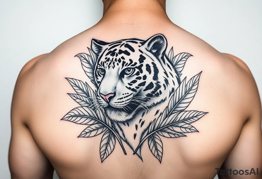 Tiger within palm leaves tattoo idea