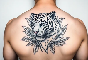 Tiger within palm leaves tattoo idea
