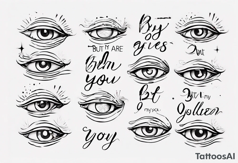 The text “but my eyes are on You” in thin, cursive lettering, just text, all in one line tattoo idea