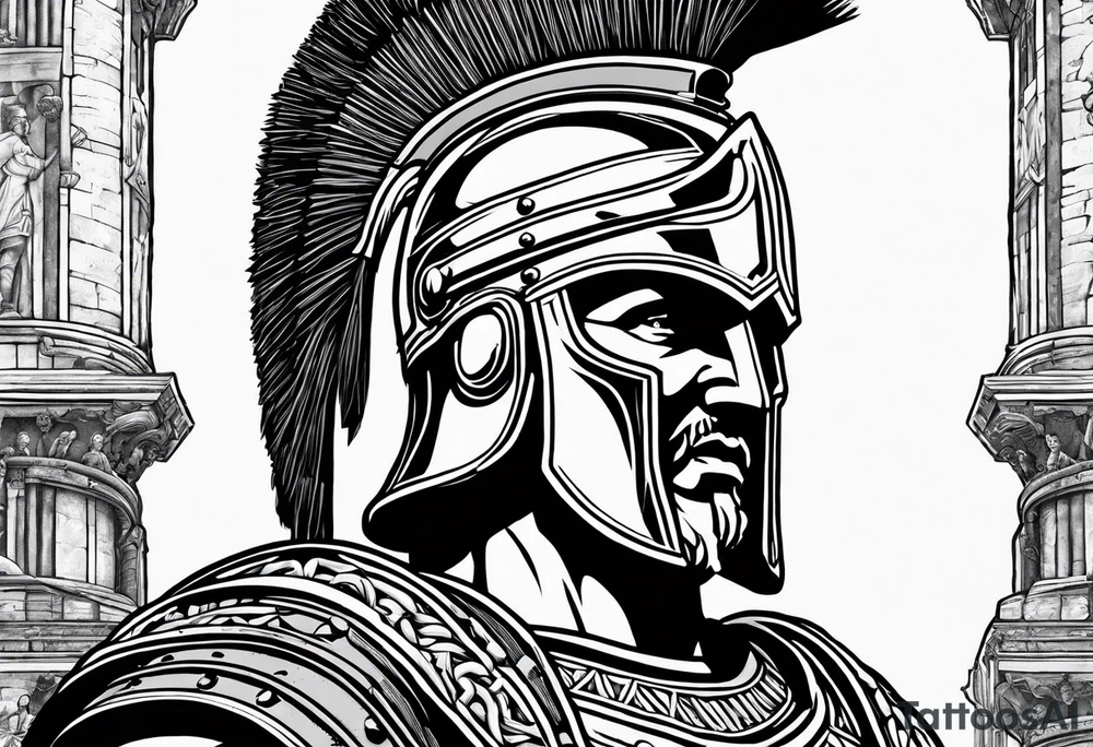 Side profile of spartan soilder looking right at Roman colosseum tattoo idea