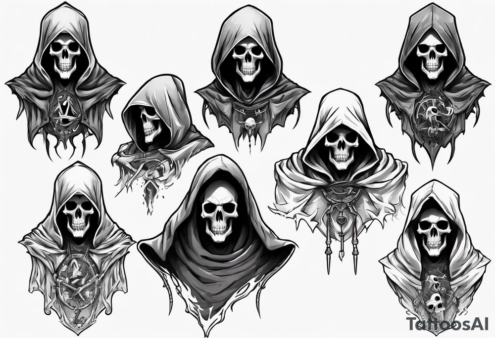 Upper half of a hooded reaper with no weapon tattoo idea