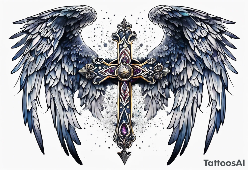 Constellation, Angel wing , snow , cross tattoo idea