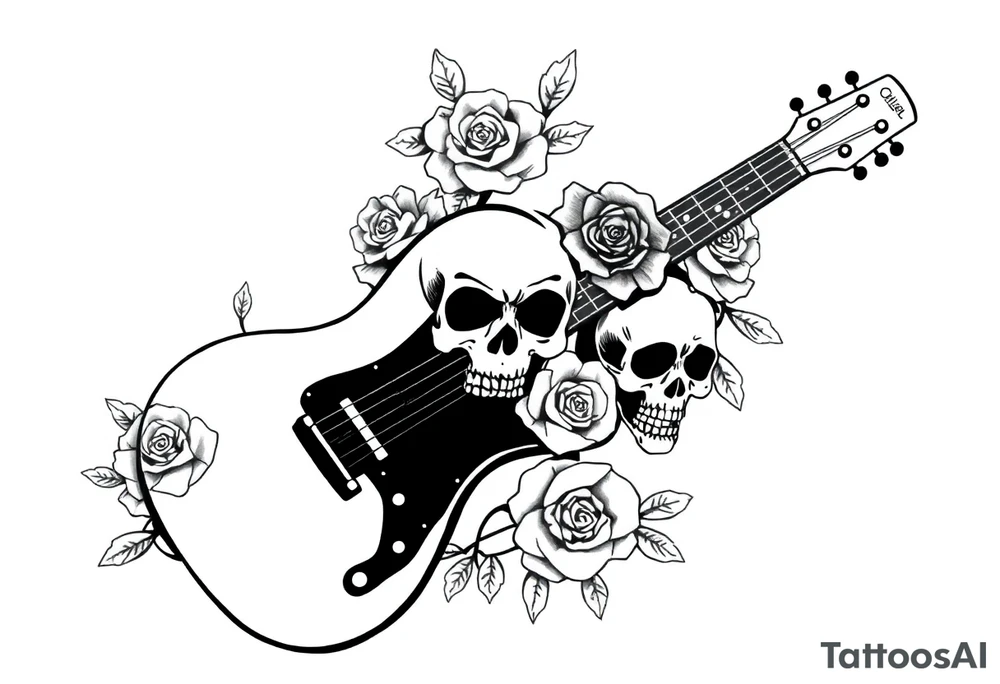 Electric guitar with skulls and roses tattoo idea