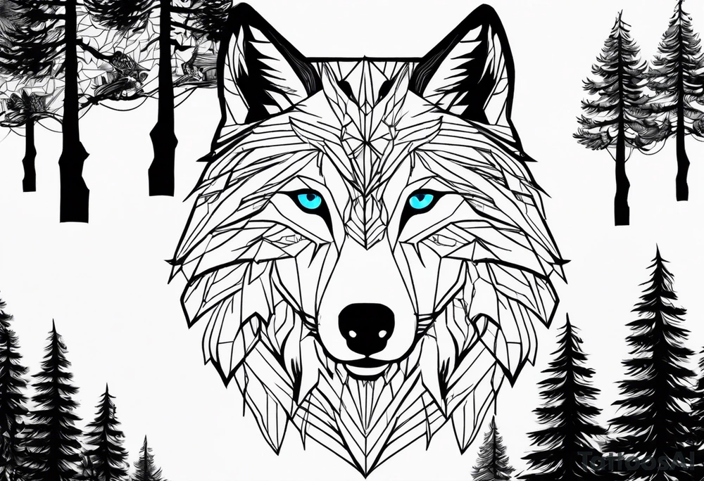 Suggest me creative and aesthetic black and white tattoo design for whole wrist which should include camera aspects in style and in an aesthetic manner, half wolf face with blue eyes, rapping elements and adventure elements like mountains,birds,pine trees. tattoo idea
