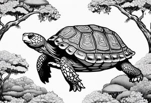 Real Tortoise with trees tattoo idea