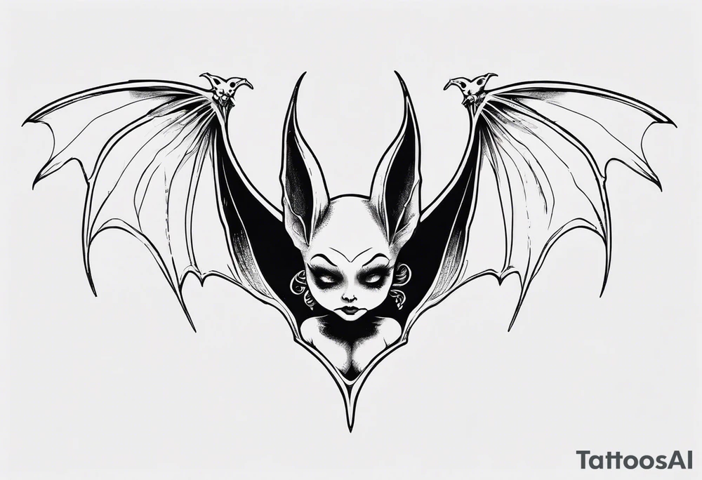 Bat with a fairy riding on top of its body tattoo idea