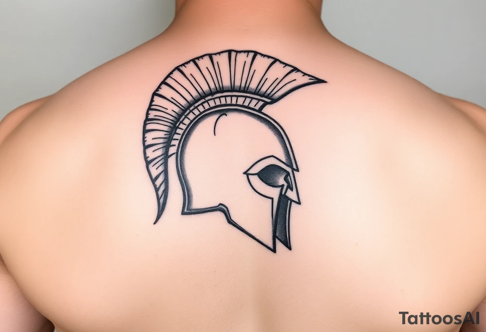American traditional tattoo of a spartan helmet with an arrow going through it from the top of the helmet tattoo idea