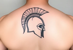 American traditional tattoo of a spartan helmet with an arrow going through it from the top of the helmet tattoo idea