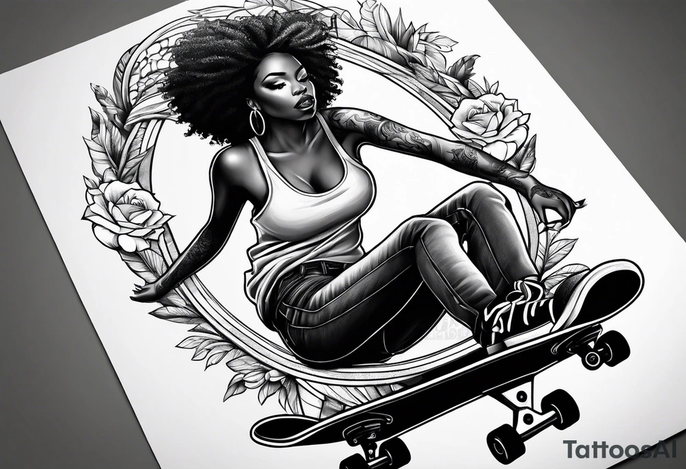 Black woman skateboarding tattoo idea