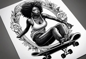 Black woman skateboarding tattoo idea