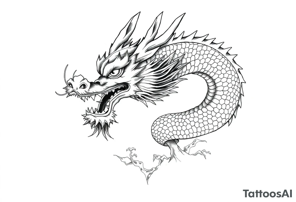 chinese dragon frontal,landscape. tattoo idea