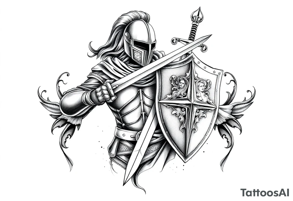 A knight with a sword and shield after winning a battle for my forearm to finish my sleeve off tattoo idea