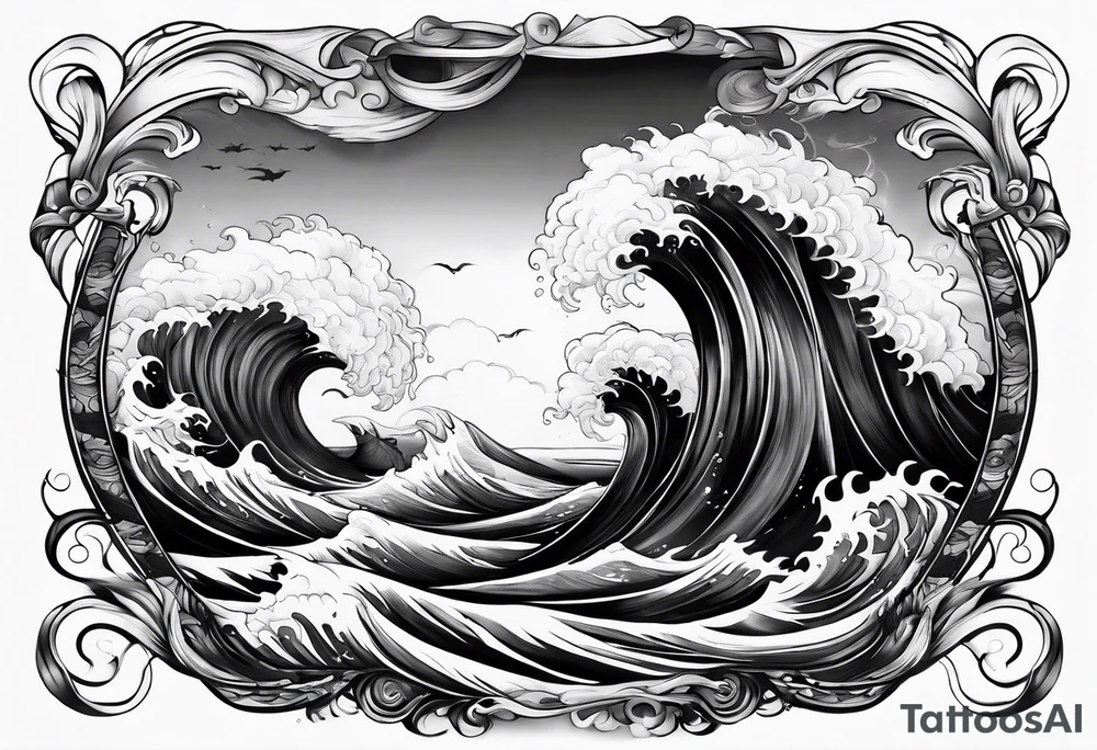god, stormy sea, full length tattoo idea