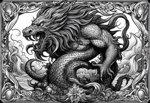 Aquarius water bearer monster. Dark. With a gothic frame and mythological creatures. tattoo idea