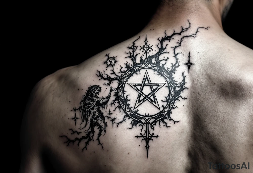 powerful wicca symbol surrounded with magic tattoo idea