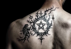 powerful wicca symbol surrounded with magic tattoo idea