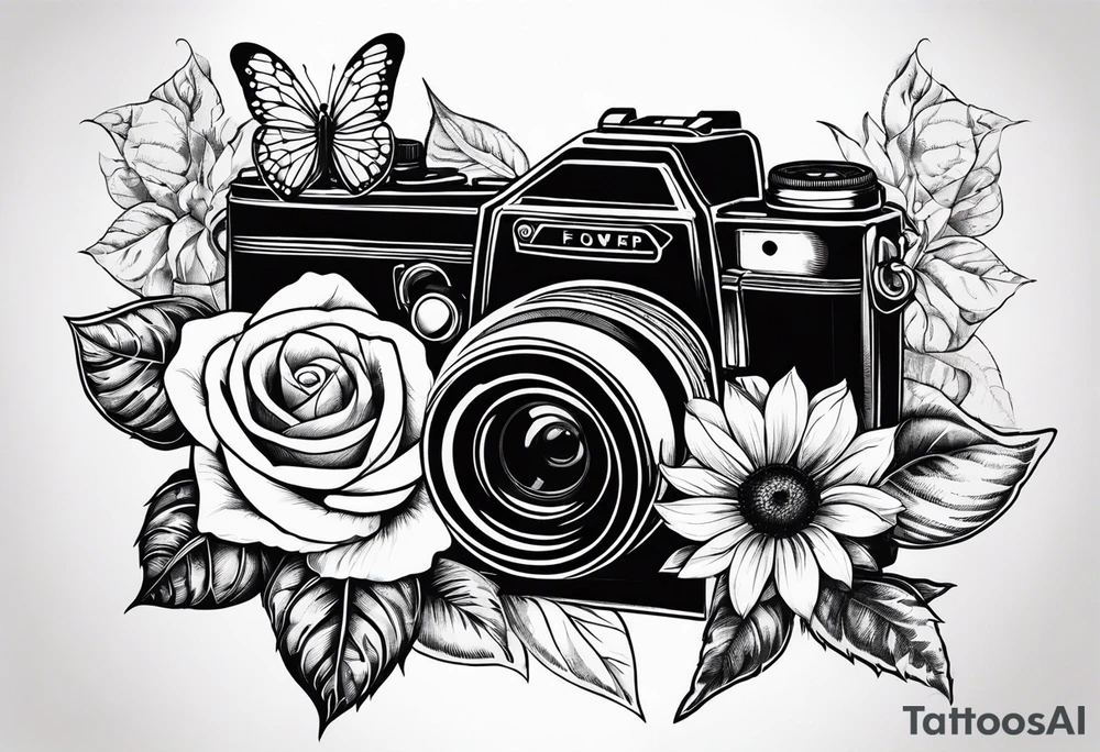 Flower : rose , sunflower, camera, butterfly tattoo idea