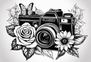 Flower : rose , sunflower, camera, butterfly tattoo idea