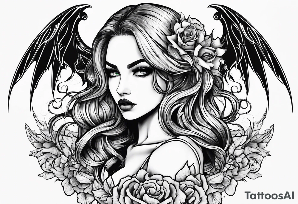 Emo goth feminine sexy demon and angel women tattoo idea