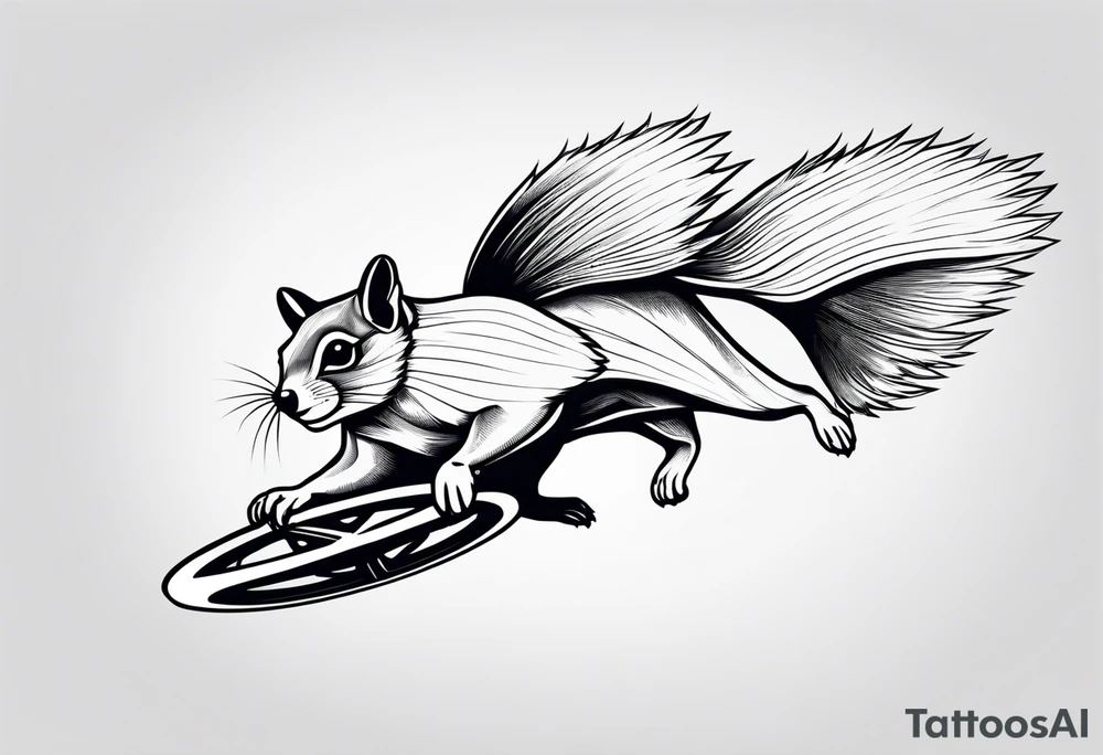 i want a flying squirrel in mid flight with a half cut bmx helmet on looking serious tattoo idea