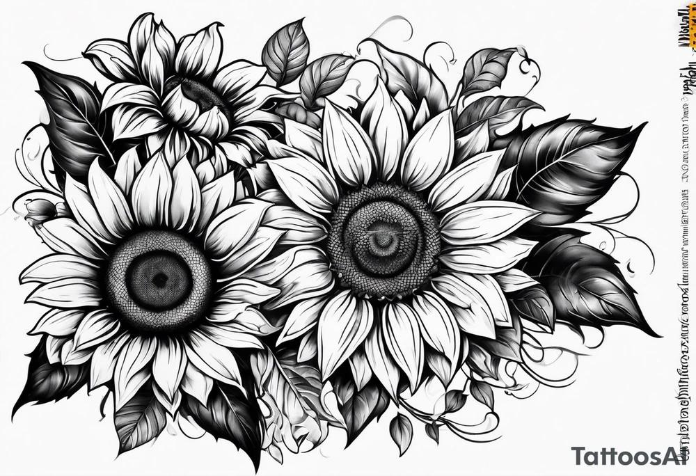 Arm sleeve Foral sunflower and roman numeral tattoo idea