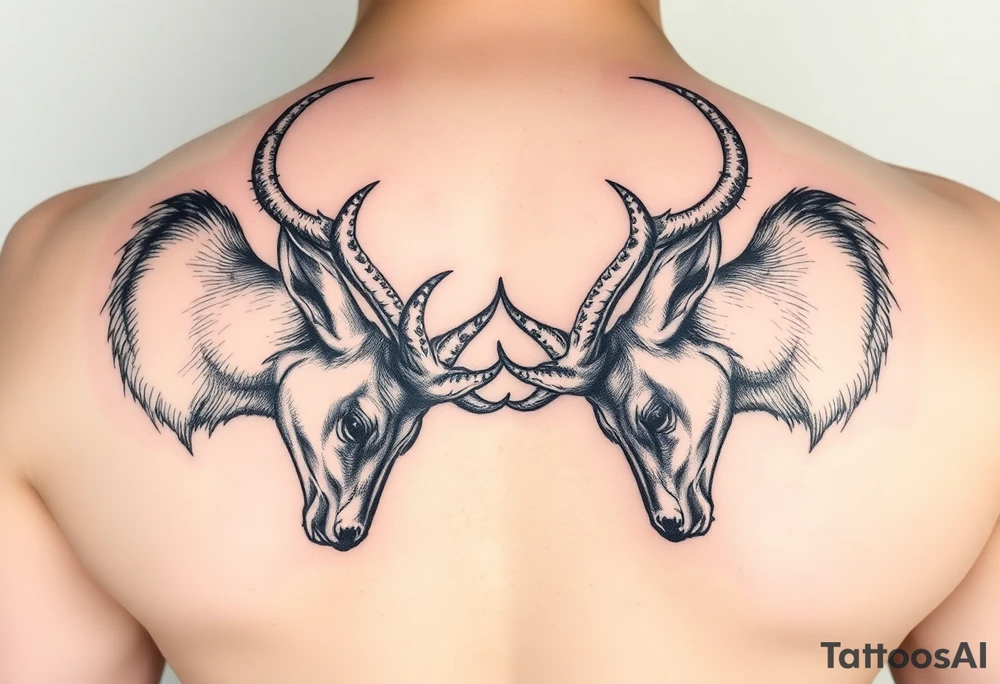 Entire Full body Two deer with their heads down hitting horns to show dominance. tattoo idea