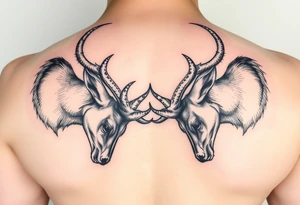 Entire Full body Two deer with their heads down hitting horns to show dominance. tattoo idea