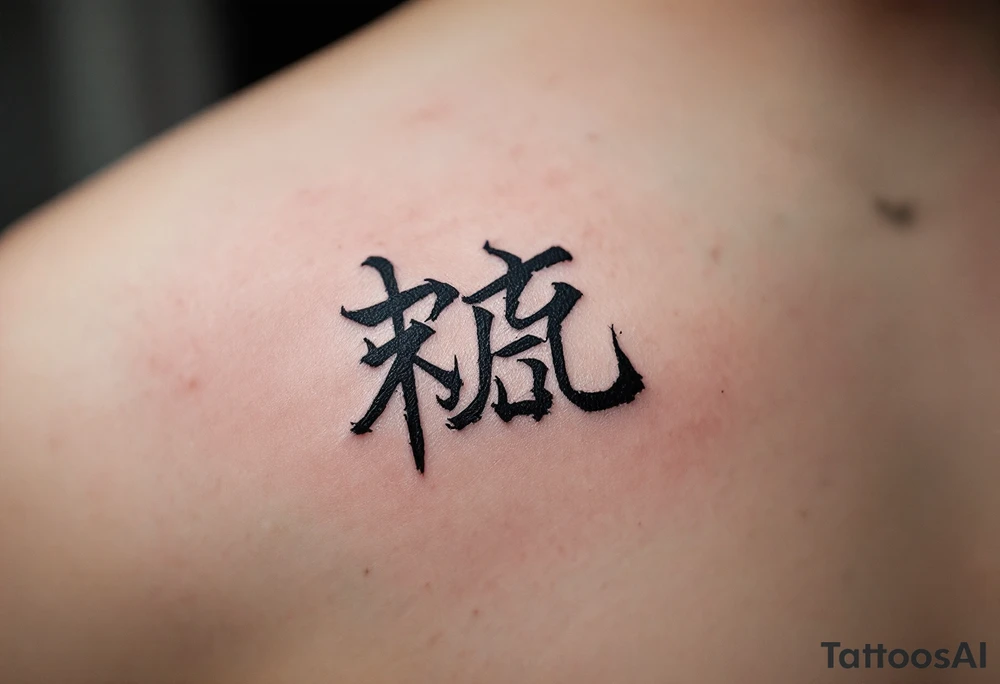 The bold black tattoo of "爱" (ài – love) on the wrist symbolizes eternal affection and passion. tattoo idea