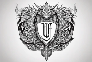 Valhalla sword shield viking ship dragon head tattoo idea