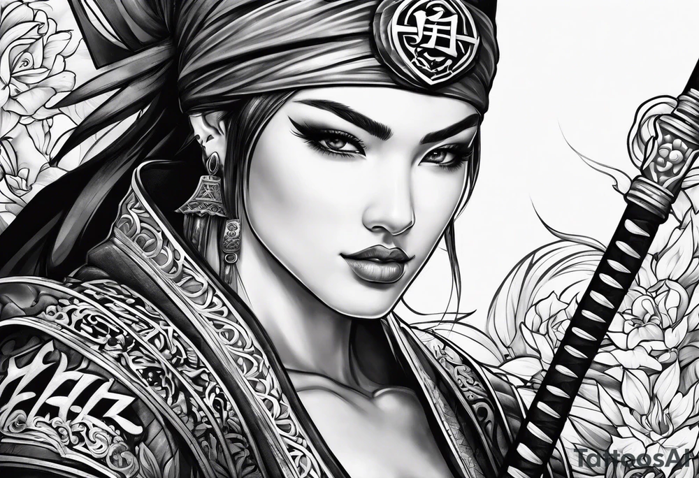 the letters A R in the middle of a ninja headband tattoo idea