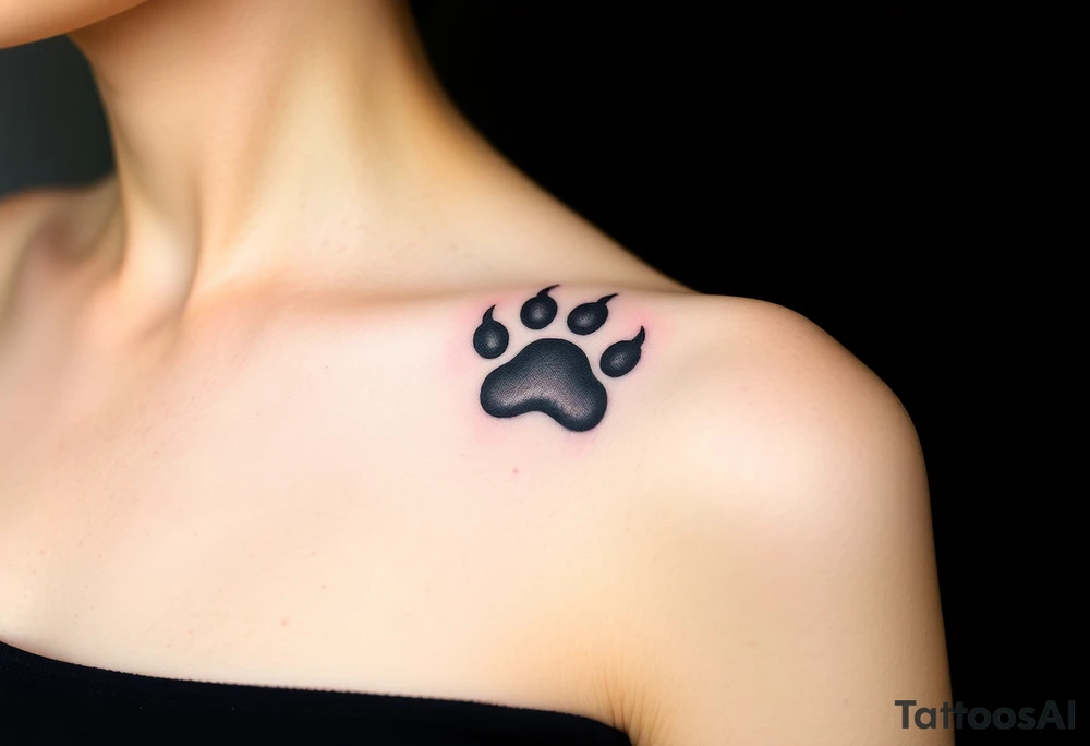 A black-and-gray shaded paw with sharp fur details and intense shading for a bold, mystical look with heart tattoo idea