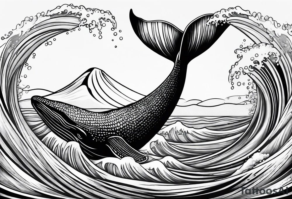 Whale tail coming out of a wave tattoo idea