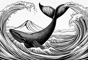 Whale tail coming out of a wave tattoo idea
