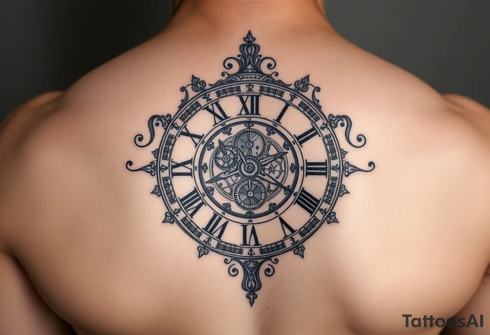 vintage roman numerals within ornate clockwork mechanism tattoo idea