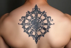 vintage roman numerals within ornate clockwork mechanism tattoo idea