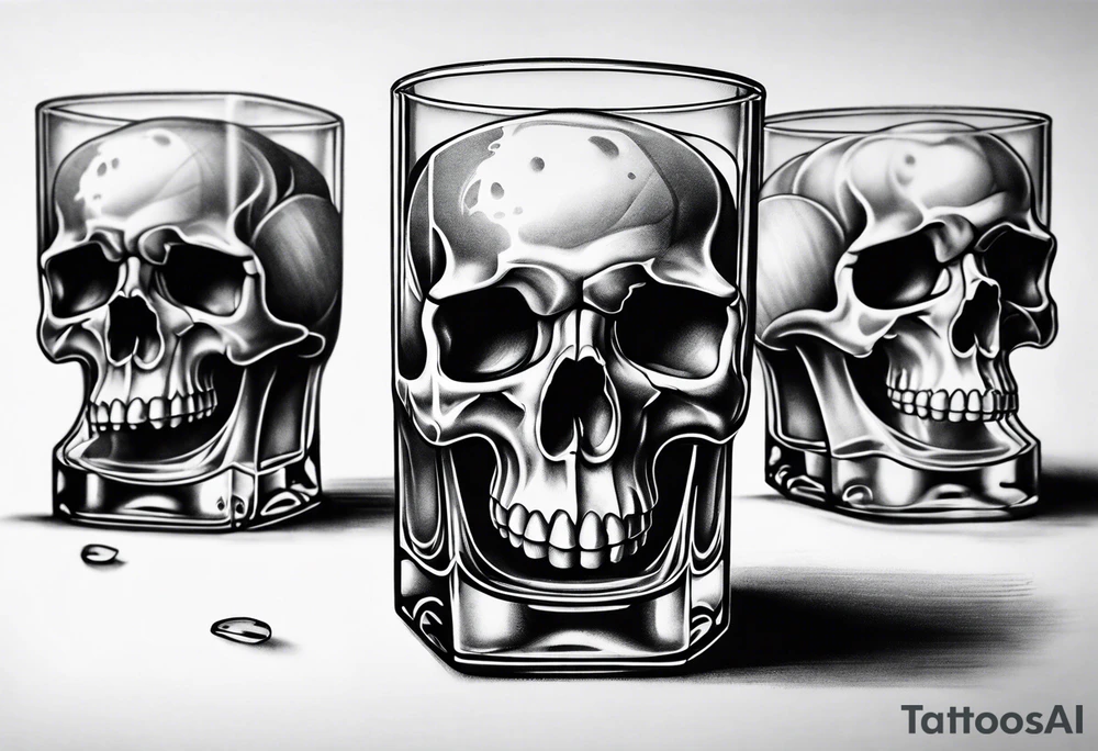 skull ice cubes in whiskey glass tattoo idea