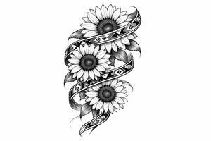3 cascading Sunflowers wrapped in an Native American Indian ribbon tattoo idea