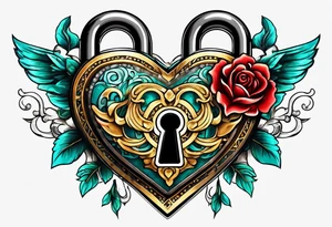 vintage heart lock and ket tattoo idea
