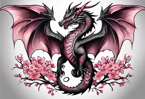 A dragon with wings covered in cherry blossoms tattoo idea