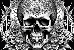 human skull with fangs tattoo idea