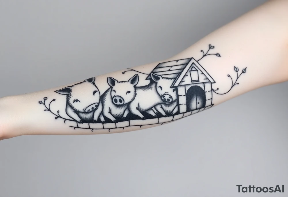 Three little pigs nursery rhyme hiding in a brick house from the big bad wolf I'll huff and puff and blow ur house down tattoo idea