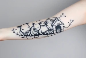 Three little pigs nursery rhyme hiding in a brick house from the big bad wolf I'll huff and puff and blow ur house down tattoo idea