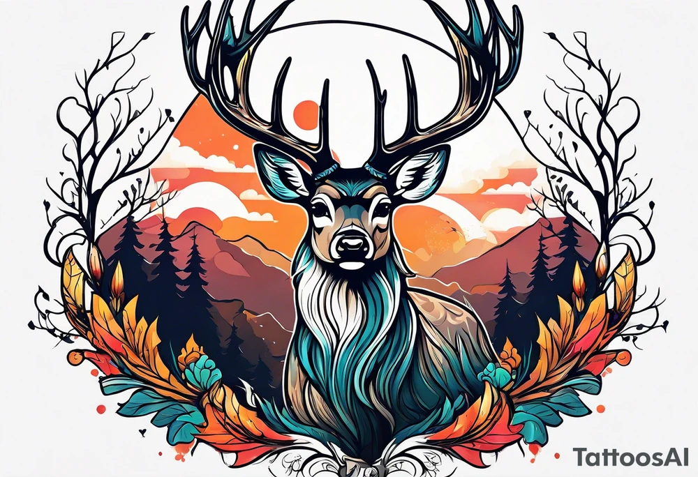 deer antlers flying tattoo idea