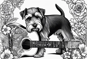 Miniature schnauzer playing guitar tattoo idea