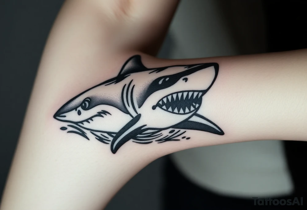 Masculine strong shark flowing forward in water tattoo idea