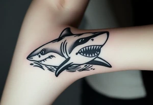 Masculine strong shark flowing forward in water tattoo idea