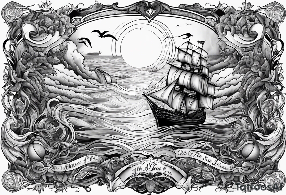 fantasy related, and sea related, with the words: "the sea does not dream of you" tattoo idea