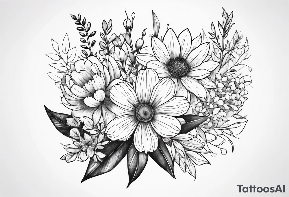 wildflower minimalist bouquet tattoo idea
