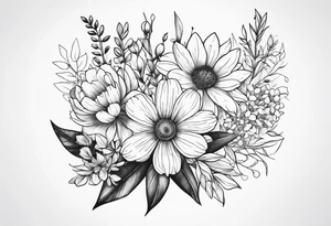 wildflower minimalist bouquet tattoo idea