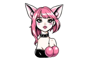 hot goth girl with puppy ears and with piercings on face and big boobs and big butt with black outfit on with pink hair tattoo idea